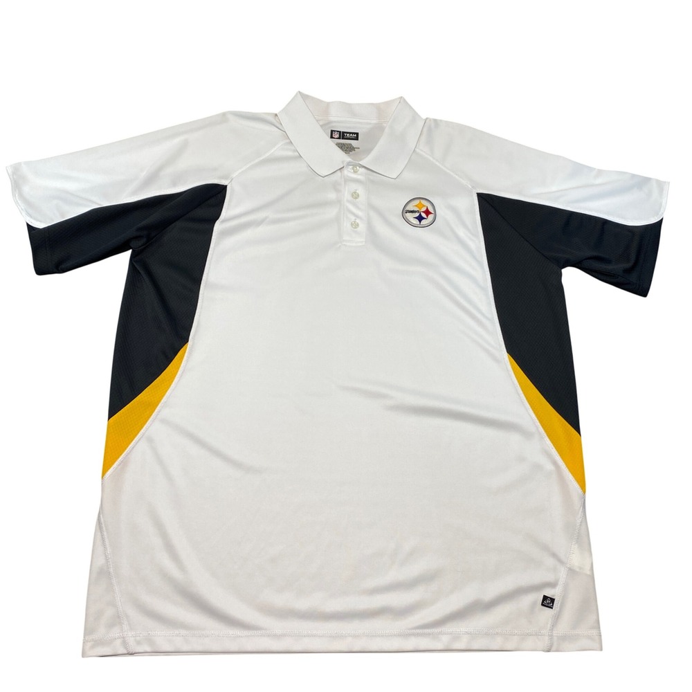 NFL Team Apparel Pittsburgh Steelers Polo Shirt White Mens 2XL KC43 E-Systems